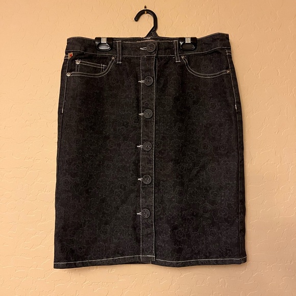 XOXO Premium Denim Skirt w/Subtle Floral Print - Picture 13 of 16